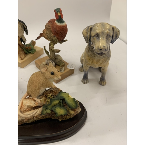 135 - A QUANTITY OF ANIMAL FIGURES TO INCLUDE COUNTRY ARTISTS BIRDS, DOGS AND A MOUSE