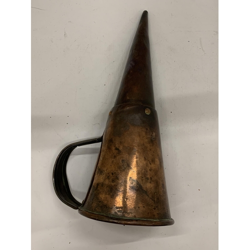 143 - A VINTAGE COPPER CONICAL ALE MULLER HEIGHT 30CM