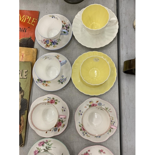 145 - A QUANTITY OF SHELLEY TEA WARE TO INCLUDE CUPS, SAUCERS, A BOWL, SANDWICH TRAQY PLUS A SUSIE COOPER ... 