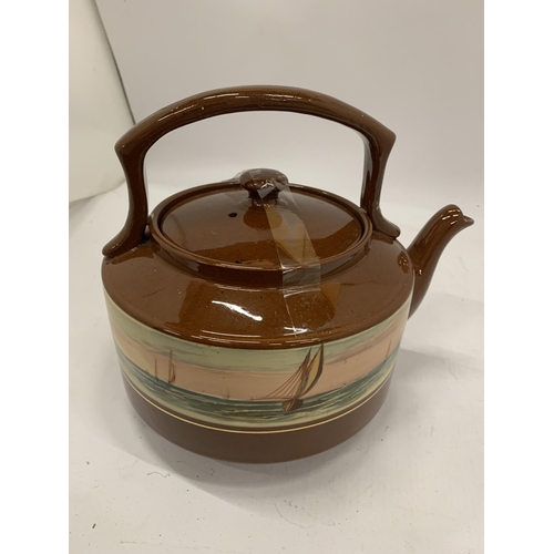 181 - A VINTAGE ROYAL DOULTON STYLE TEAPOT WITH TRANSFER PRINTED FREIZE