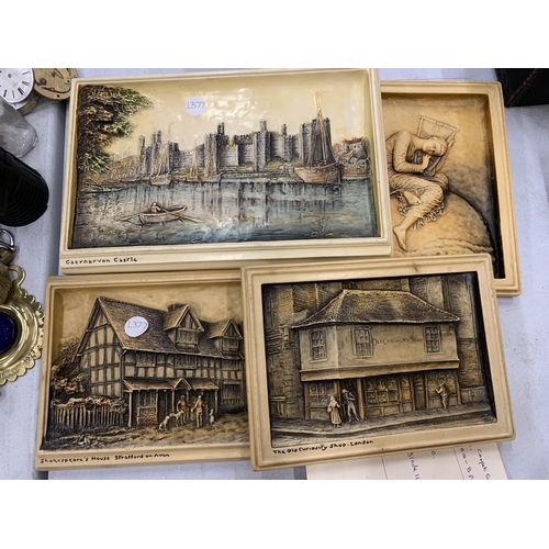 182 - FOUR VINTAGE 3-D WALL PLAQUES WITH HISTORIC SCENES