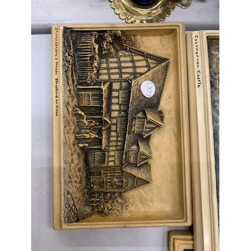 182 - FOUR VINTAGE 3-D WALL PLAQUES WITH HISTORIC SCENES