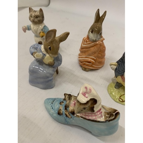 239 - FIVE ROYAL ALBERT BEATRIX POTTER FIGURES TO INCLUDE TABITHA TWITCHIT, COTTONTAIL, THE OLD WOMAN WHO ... 