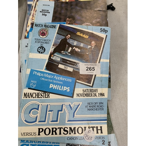 265 - A LARGE QUANTITY OF VINTAGE MANCHESTER CITY PROGRAMMES