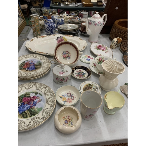 282 - A QUANTITY OF CERAMIC AND CHINA ITEMS TO INCLUDE PLATES, SOUP COUPES, A COFFEE POT, CUP AND SAUCER, ... 