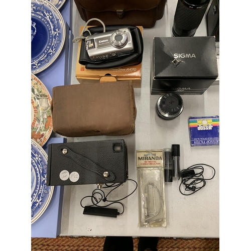 283 - A LARGE QUANTITY OF CAMERAS AND ACCESSORIES TO INCLUDE A BOX ENSIGN 21/4 B WITH CASE, CANON POWER SH... 