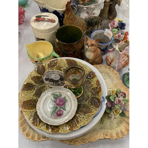 295 - A QUANTITY OF VINTAGE CERAMIC ITEMS TO INCLUDE PLANTERS, PLATES, FIGURES, JUGS, ETC - SOME A/F