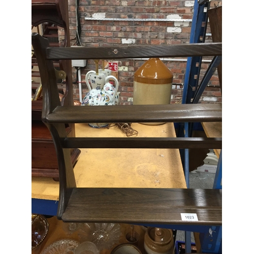 1023 - A MAHOGANY PLATE RACK LENGTH 96.5CM X 49CM