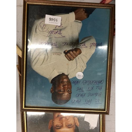 1046 - TWO FRAMED SIGNED PHOTOGRAPHS OF GARY LINEKER AND FRANK BRUNO