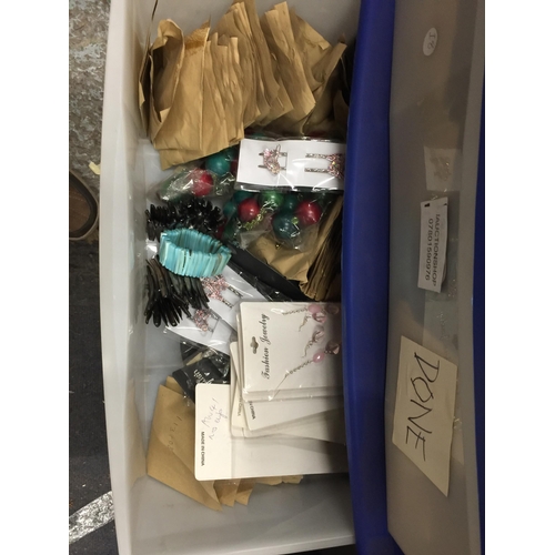 1054 - A VERY LARGE AMOUNT OF COSTUME JEWELLERY IN THREE PLASTIC DRAWERS TO INCLUDE NECKLACES, BANGLES, BRA... 