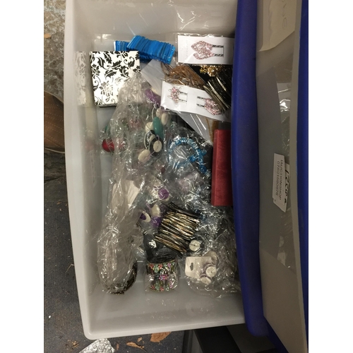 1054 - A VERY LARGE AMOUNT OF COSTUME JEWELLERY IN THREE PLASTIC DRAWERS TO INCLUDE NECKLACES, BANGLES, BRA... 