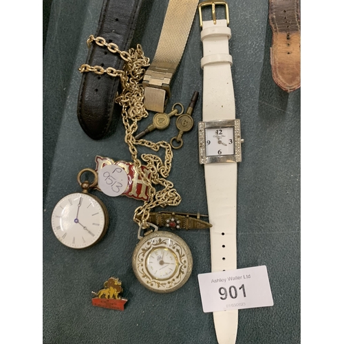 901 - A QUAANTITY OF WATCHES TO INCLUDE TWO BOXED PULSAR, TWO POCKET WATCHES WITH KEYS, ROTARY, ETC PLUS A... 