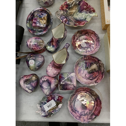 907 - A LARGE QUANTITY OF HANDPAINTED CERAMIC ITEMS BY CELEBRATED CHESHIRE ARTIST HELEN BULL