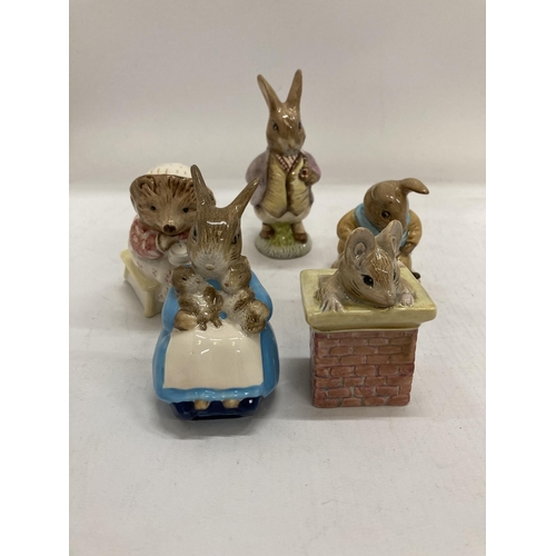 934 - FIVE ROYAL ALBERT BEATRIX POTTER FIGURES TO INCLUDE TOM THUMB, MR BENJAMIN BUNNY, MRS RABBIT AND BUN... 