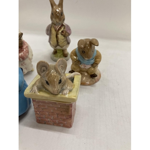 934 - FIVE ROYAL ALBERT BEATRIX POTTER FIGURES TO INCLUDE TOM THUMB, MR BENJAMIN BUNNY, MRS RABBIT AND BUN... 