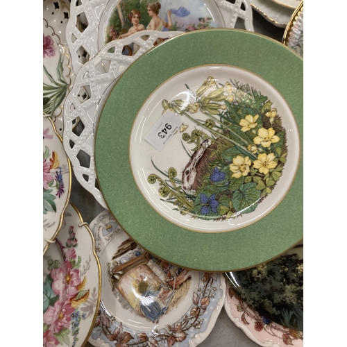 943 - A LARGE QUANTITY PF PLATES TO INCLUDE BRAMBLY HEDGE, RIBBON STYLE, ROYAL ALBERT, ETC