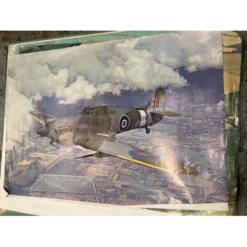 973 - TWO SIGNED COLOURED PRINTS OF WORLD WAR II AIRCRAFT, SIGNED PRINT OF BATTLE OF BRITAIN A.C.E. WING C... 