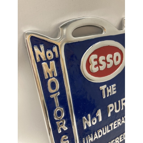 977 - A CHROME ESSO SIGN 32CM X 19.5CM