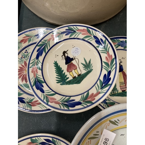 998 - FIVE HANDPAINTED QUIMPER PLATES PLUS A BOWL