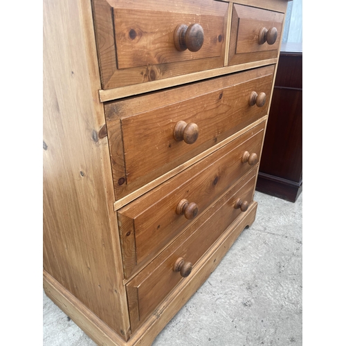 2506 - A PINE CHEST OF TWO SHORT AND THREE LONG DRAWERS, 35