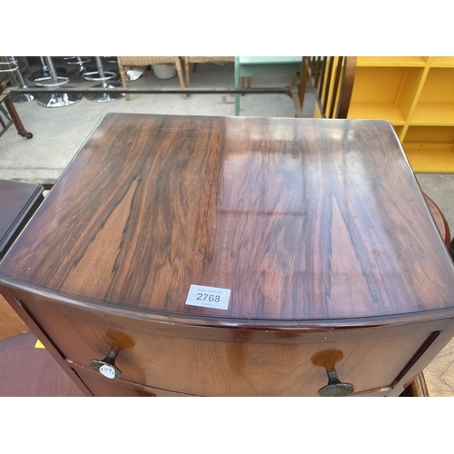 2768 - A MID 20TH CENTURY WALNUT BOWFRONTED CHEST OF SIX DRAWERS ON CABRIOLE LEG, 18