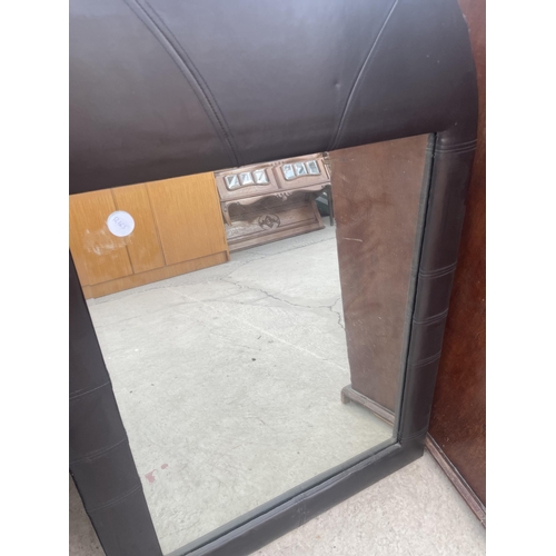 2770 - TWO FAUX BROWN LEATHER WALL MIRRORS, 29X25