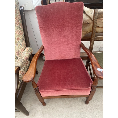 2775 - THREE VARIOUS FIRESIDE CHAIRS AND BEDROOM CHAIR