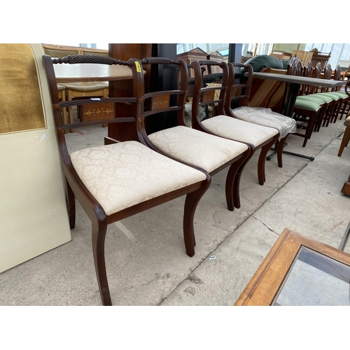 2707 - FOUR REGENCY STYLE MAHOGANY AND BRASS INLAID DINING CHAIRS