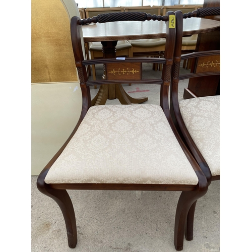 2707 - FOUR REGENCY STYLE MAHOGANY AND BRASS INLAID DINING CHAIRS