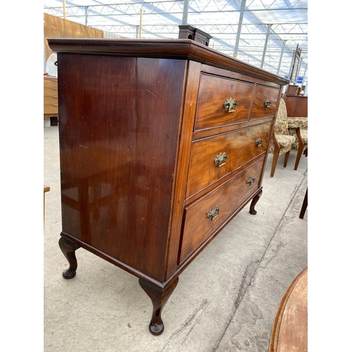 2720 - A 19TH CENTURY MAHOGANY CHEST OF TWO SHORT AND TWO LONG DRAWERS, ON CABRIOLE LEGS, 53