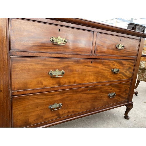 2720 - A 19TH CENTURY MAHOGANY CHEST OF TWO SHORT AND TWO LONG DRAWERS, ON CABRIOLE LEGS, 53