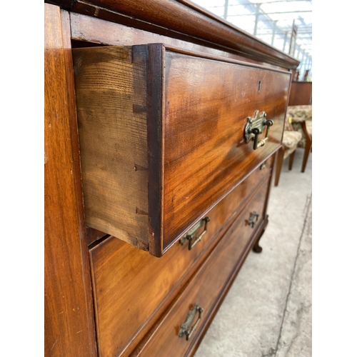 2720 - A 19TH CENTURY MAHOGANY CHEST OF TWO SHORT AND TWO LONG DRAWERS, ON CABRIOLE LEGS, 53