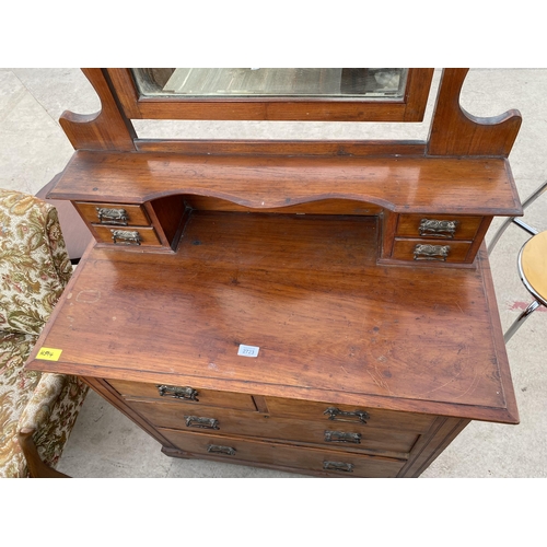 2723 - A VICTORIAN SATINWOOD DRESSING CHEST WITH TWO SHORT, TWO LONG DRAWERS AND FOUR JEWELLERY DRAWERS, 36... 