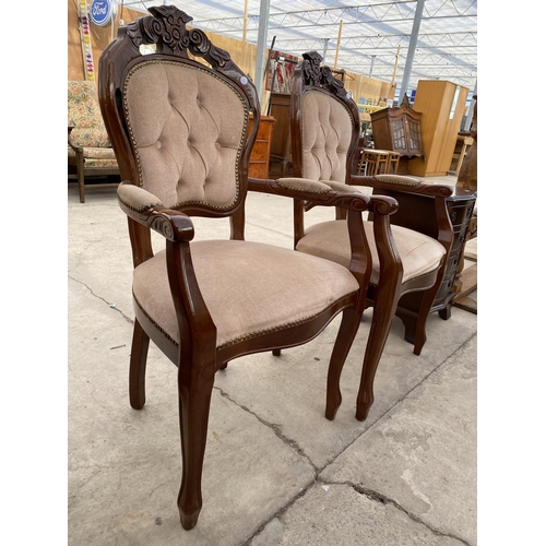 2733 - A PAIR OF CONTINENTAL STYLE UPHOLSTERED OPEN ARMCHAIRS