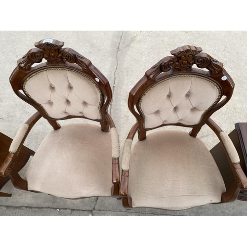 2733 - A PAIR OF CONTINENTAL STYLE UPHOLSTERED OPEN ARMCHAIRS