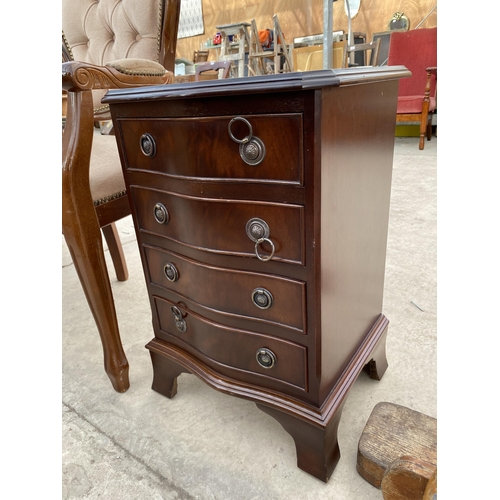 2734 - A SMALL MAHOGANY SERPENTINE FRONTED CHEST OF FOUR DRAWERS, 16