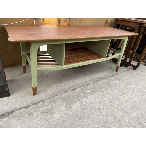 2739 - A RETRO TEAK AND GREEN PAINTED TWO TIER COFFEE TABLE, 45X18