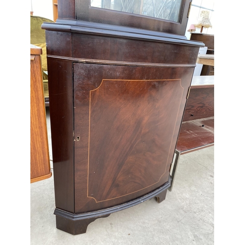 2764 - A MAHOGANY CORNER CABINET WITH GLAZED UPPER PORTION