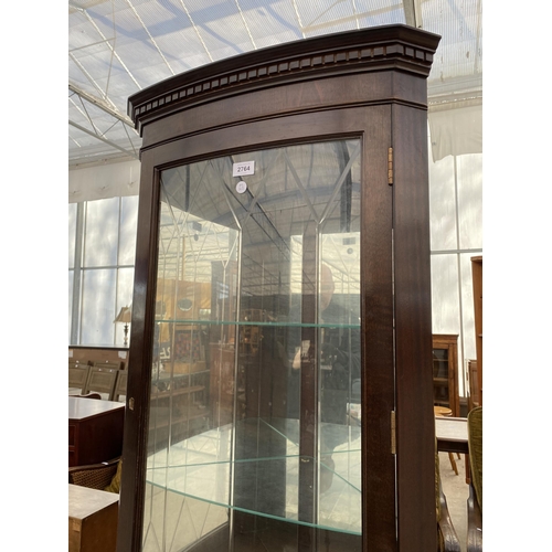 2764 - A MAHOGANY CORNER CABINET WITH GLAZED UPPER PORTION