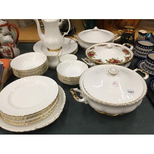 1007 - A QUANTITY OF ROYAL ALBERT 'VAL D'OR' DINNERWARE TO INCLUDE PLATES, LIDDED SERVING DISHES, A COFFEE ... 