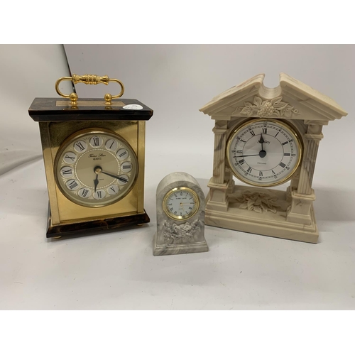 109 - THREE MANTLE CLOCKS TO INCLUDE AYNSLEY, ETC