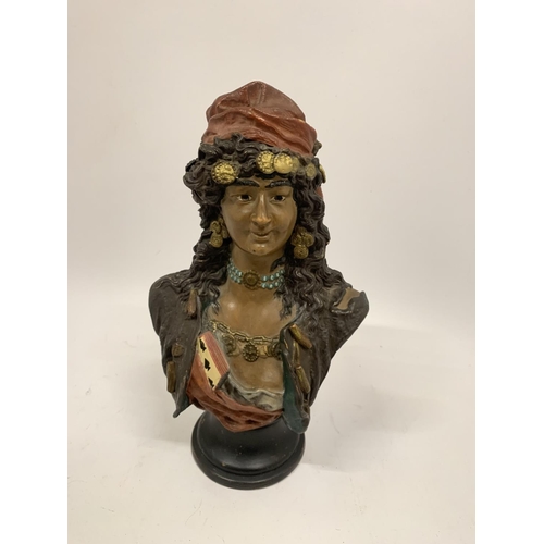 112 - A CERAMIC BUST OF A ROMANY LADY HEIGHT 27CM