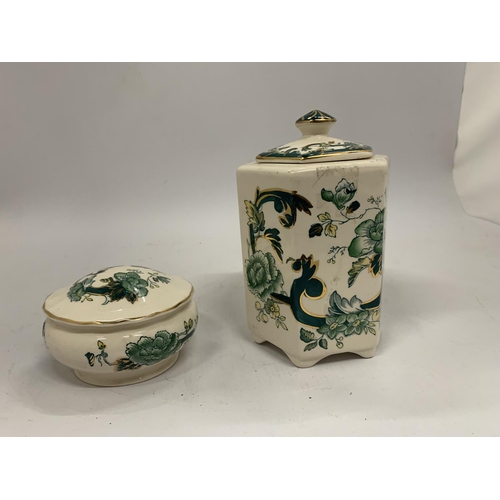 114 - TWO PIECES OF MASON'S 'CHARTREUSE' TO INCLUDE A LIDDED JAR AND TRINKET BOX