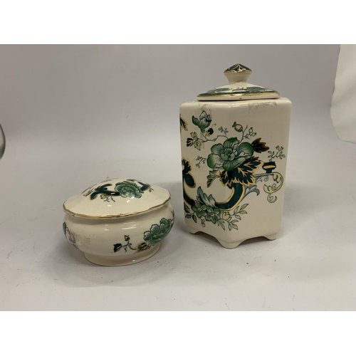 114 - TWO PIECES OF MASON'S 'CHARTREUSE' TO INCLUDE A LIDDED JAR AND TRINKET BOX