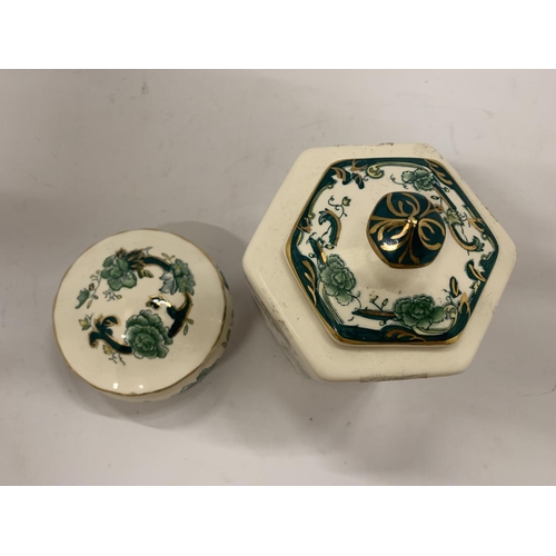 114 - TWO PIECES OF MASON'S 'CHARTREUSE' TO INCLUDE A LIDDED JAR AND TRINKET BOX