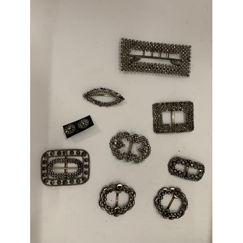 119 - A QUANTITY OF 18TH CENTURY STYLE STEEL JEWELLERY SHOE BUCKLES PLUS A PAIR OF EARRINGS