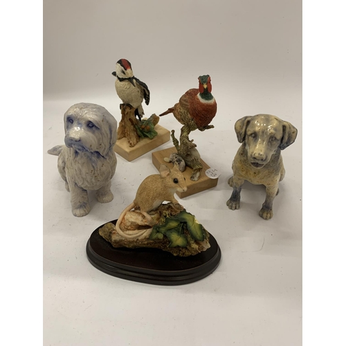 135 - A QUANTITY OF ANIMAL FIGURES TO INCLUDE COUNTRY ARTISTS BIRDS, DOGS AND A MOUSE