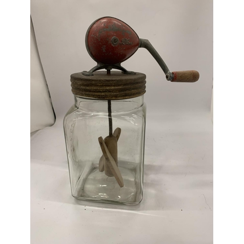 137 - A VINTAGE 'BLOW' GLASS BUTTER CHURN