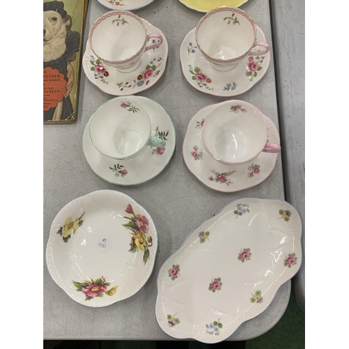 145 - A QUANTITY OF SHELLEY TEA WARE TO INCLUDE CUPS, SAUCERS, A BOWL, SANDWICH TRAQY PLUS A SUSIE COOPER ... 