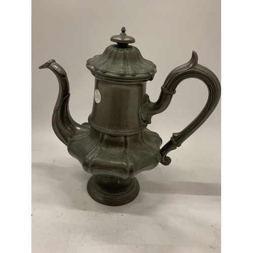 146 - A DECORATIVE VINTAGE PEWTER COFFEE POT HEIGHT 27CM